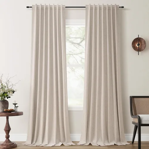 Miniatura 14 de Hokibero Cortinas de lino 100% opacas de 102 pulgadas de largo, juego de 2 paneles para oscurecer la habitación, lino térmico texturizado