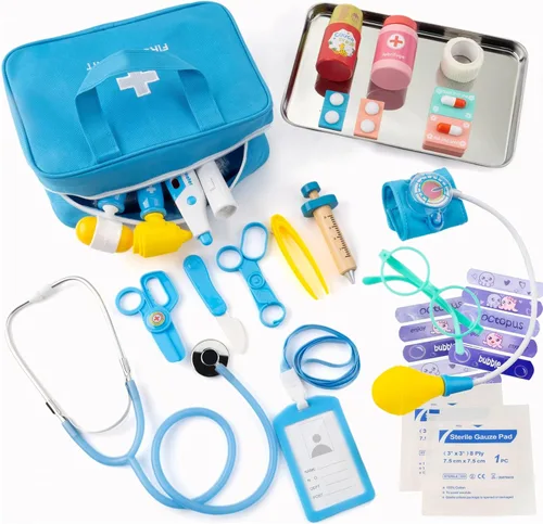 Miniatura 3 de Kit de médico para niños, 36 piezas de juego de doctor para niños pequeños de 3 a 5 años con bolsa de almacenamiento médico y estetoscopio real