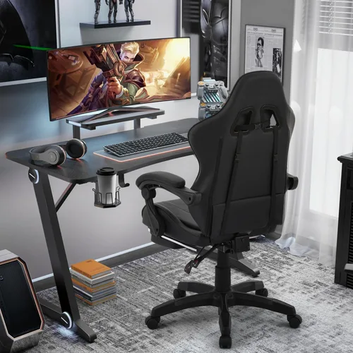 Miniatura 2 de MoNiBloom Silla de juegos de computadora con reposapiés y soporte lumbar, silla de carreras ergonómica de altura ajustable para adultos