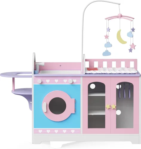 Miniatura 11 de Olivia's Little World Little Princess Baby Doll - Estación de cambio de muñecas de bebé de madera de dos lados con estantes de almacenamiento