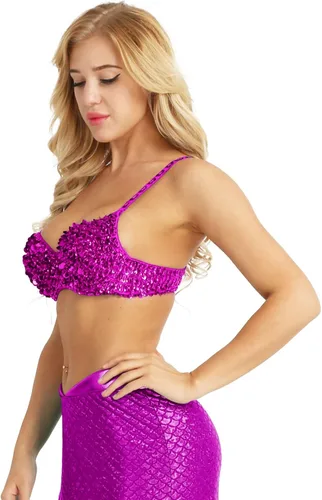 Miniatura 32 de Sujetador de disfraz de danza del vientre brillante para mujer, con lentejuelas, para baile rave, fiesta, club