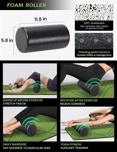 Miniatura 6 de Kit de inicio de yoga 12 en 1 – El juego de yoga incluye esterilla de yoga, rodillo de espuma, 4 bandas de resistencia, bloques de yoga 2 paquetes