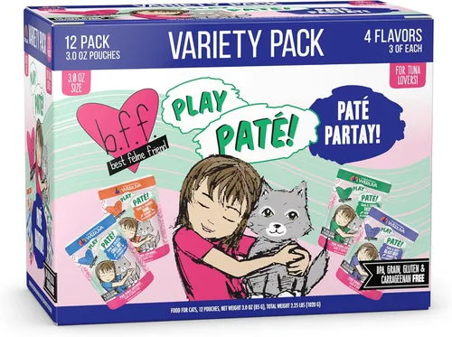Weruva B.F.F. Play - Best Feline Friend Paté Lovers, Aw Yeah!, Paté Partay! Paquete variado, bolsa de 3 onzas (paquete de 12)