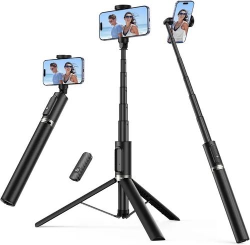 SYNCWIRE Trípode de teléfono Selfie Stick de 55 pulgadas para iPhone, palo selfie de aluminio extensible todo en uno con control remoto, trípode de