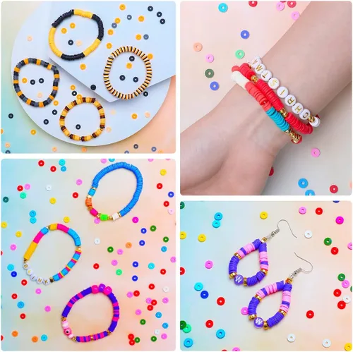 Miniatura 5 de Bundooraking - 2000 piezas Cuentas de arcilla verde (6 mm) para hacer joyas, cuentas Heishi para pulseras, collares y aretes, accesorios