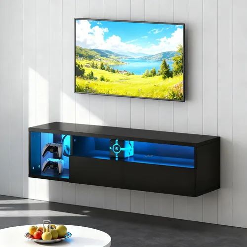 Miniatura 3 de DlandHome Soporte flotante para TV con luz LED, consola multimedia de 39.3 pulgadas, estante flotante para debajo del televisor con estante