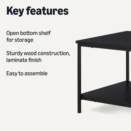 Miniatura 4 de Amazon Basics - Mesa auxiliar con estante inferior, mesa lateral para sala de estar, marco de acero, madera negra