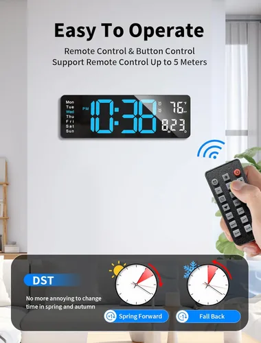 Miniatura 5 de MASHI Reloj de pared digital, reloj digital de pantalla grande de 16 pulgadas con control remoto, reloj de pared con atenuación automática con luz
