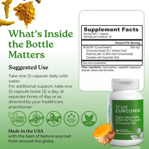 Miniatura 9 de NatureCity True-Curcumina Suplemento de cúrcuma – Cápsulas de cúrcuma y curcumina sin OMG – Fórmula de curcumina BCM-95 para una mayor absorción