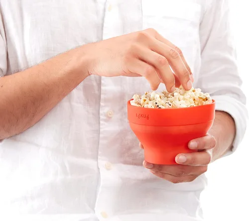 Miniatura 8 de Lékué - Mini máquina para hacer palomitas de maíz para microondas, talla XS, color rojo, tazón de palomitas emergente rápido y saludable, sirve