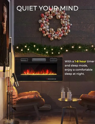 Miniatura 6 de RELAX4LIFE Chimeneas eléctricas empotradas y montadas en la pared de 36 pulgadas, insertos de chimenea eléctrica con control remoto, temporizador