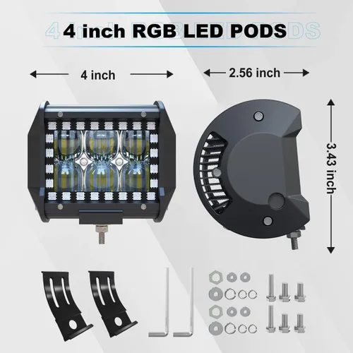 Miniatura 2 de ASLONG 4 piezas de 4" pulgadas LED Pods Barra de luz de trabajo todoterreno con halo RGB multicolor persiguiendo 16 colores sólidos más de 92 modos