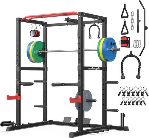 Miniatura 32 de Sportsroyals Jaula de Potencia, Rack de Potencia Multifuncional de 1600 libras con Sistema de Cruce de Cable Ajustable y Más Accesorios de Azul