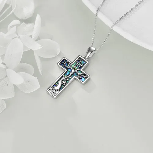 Miniatura 16 de YFN Collar de cruz de plata de ley 925 con nudo celta cruz infinito corazón amor colgante collar de 18 pulgadas