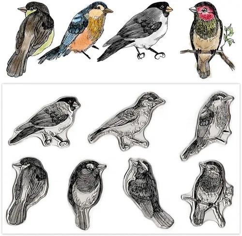 7 sellos transparentes de pájaros para hacer tarjetas y diarios, ramas de árbol, sellos de silicona para pájaros, sellos de goma para álbumes de