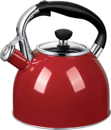 Rorence Hervidor de té silbante: hervidor de acero inoxidable de 2.5 cuartos con fondo de cápsula y tapa de vidrio resistente al calor (rojo)