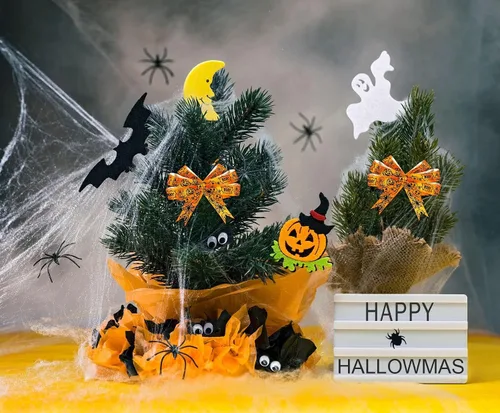 Miniatura 3 de Hying 6 cintas de calabaza de Halloween, 3/8 pulgadas de ancho de satén para manualidades en naranja y negro para envolver regalos y decoraciones