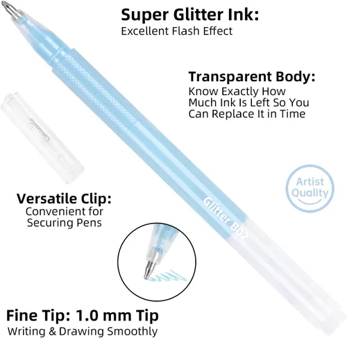 Miniatura 2 de Bolígrafos de gel con purpurina de 80 colores para libros de colorear para adultos y papel negro, punta fina suave de 0.039 in, gran capacidad