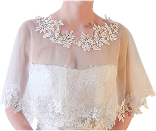 Ayliss Chales de boda de encaje para mujer para novia bordados bolero capa de hombro para noche graduación vestido de fiesta