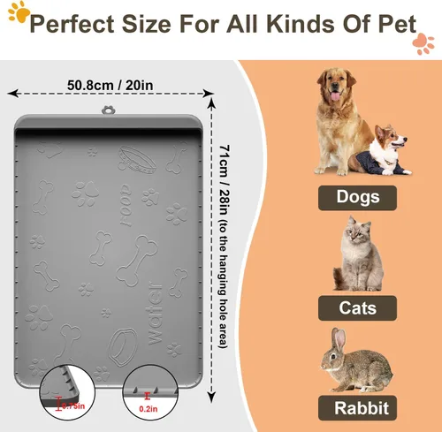 Miniatura 6 de Tapete para Comida de Perro - Tapete de Silicona para Perros para Comida y Agua - 28" x 20" Tapetes de Alimentación para Mascotas con Bolsillo