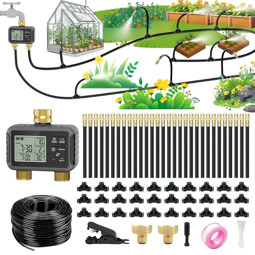 Miniatura 11 de Sistema de riego por goteo de 60 pies con temporizador de agua - Kit de riego automático de jardín con manguera flexible de 360° y boquillas