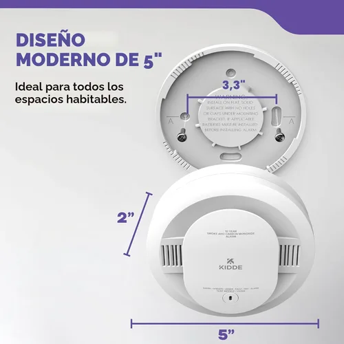 Miniatura 6 de Kidde Detector de humo y monóxido de carbono, funciona con batería de 10 años, con alertas de voz, luces de estado LED, alarma de 85 dB, 5 pulgadas