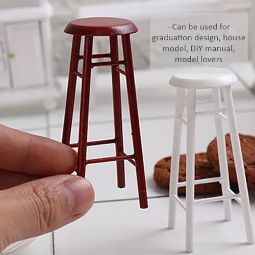 Miniatura 2 de Juego de 2 taburetes altos en miniatura, accesorios de muebles para casa de muñecas, taburetes de bar de plástico marrón para decoración de mini