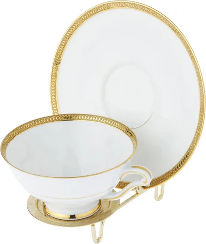 Miniatura 5 de Bard's Soporte para taza y platillo en tono dorado brillante, 3 pulgadas de alto x 2.75 pulgadas de ancho x 4 pulgadas de profundidad