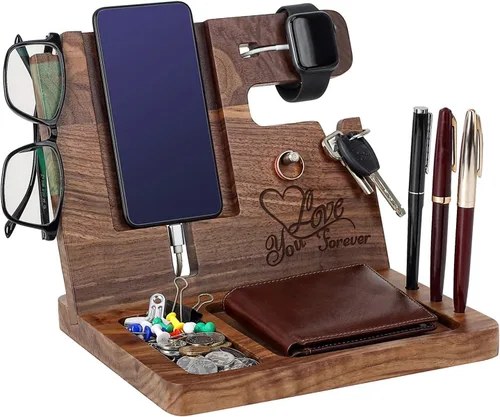 Miniatura 9 de Regalo personalizado para hijo – Estación de acoplamiento de madera, organizador de escritorio grabado personalizado, estación de acoplamiento