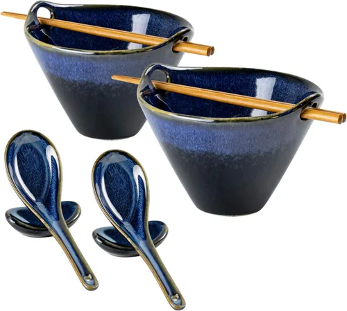 Miniatura 18 de UNICASA Juego de 2 cuencos japoneses para ramen con palillos, cucharas y reposos, 26 onzas, para fideos de porcelana profunda, Udon, Pho, ensalada