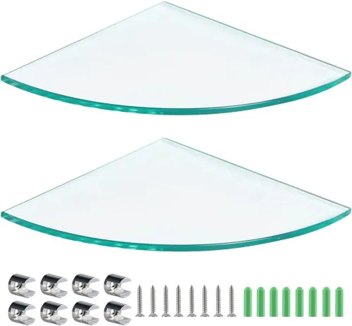 Miniatura 4 de 2 estantes esquineros de vidrio templado con 8 soportes, organizador flotante de ducha de 9.5 x 9.5 pulgadas, organizador de champú montado
