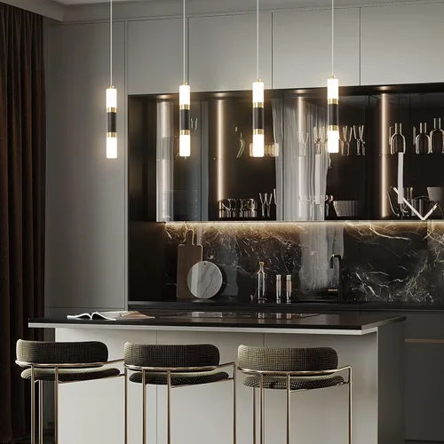 Miniatura 4 de Lámpara moderna para isla de cocina, regulable, luz LED negra, mini lámpara colgante para dormitorio, mesita de noche, color negro y dorado