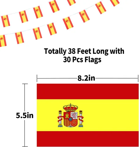 Miniatura 2 de Bandera de España Bandera española, pequeñas banderas de cuerda de España Mini banderas de España, utilizadas para eventos deportivos escolares