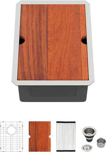 Miniatura 32 de Logmey Fregadero de cocina de montaje inferior de 33 pulgadas 33x19 Fregaderos de acero inoxidable SUS304 calibre 16 hechos a mano de un solo