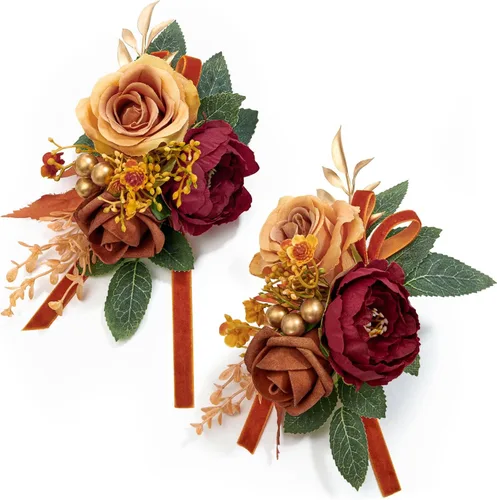 Miniatura 30 de Serwalin Conjunto de Corsage y Boutonniere Rosa, Corsage y Boutonniere de Graduación, Conjunto de Flores de Boda, Accesorios de Homecoming