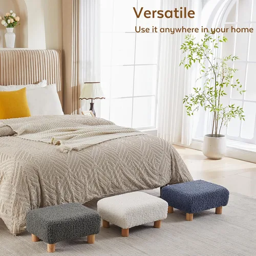 Miniatura 9 de Taburete pequeño otomano, reposapiés otomano de lino, reposapiés para sofá, reposapiés rectangulares y otomanos, pequeño para sala de estar, entrada