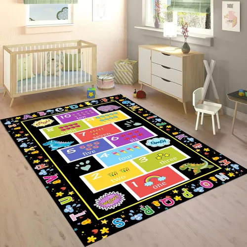 Tapete educativo de 3 x 4 pies, tapete de aprendizaje ABC y 123 para niños pequeños con diseños de animales, alfombra antideslizante lavable para