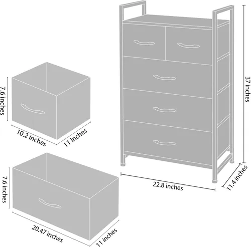 Miniatura 3 de Unidad organizadora de tela con 5 cajones, fácil montaje, torre de almacenamiento vertical para armario, dormitorio, entrada, beige