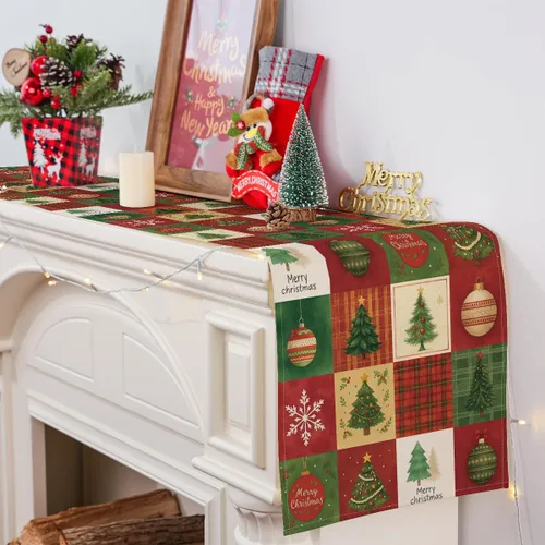 Miniatura 3 de Camino de mesa de Navidad, árboles de Navidad, copos de nieve, camino de Feliz Navidad, camino para mesa, temporada de invierno, Año Nuevo