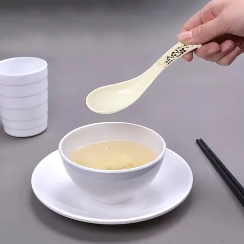 Miniatura 4 de Honbay 6 cucharas de sopa con patrón floral de melamina para el hogar, cocina, restaurantes y salas de catering