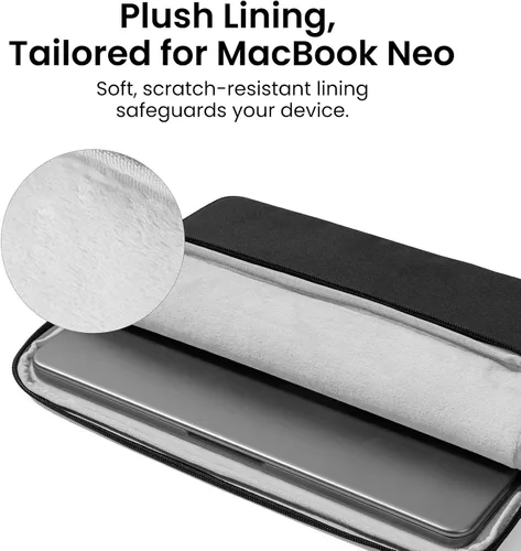 Miniatura 4 de tomtoc Funda delgada de ajuste personalizado para MacBook Neo A18 Pro A3404 de 13 pulgadas, resistente al agua, con bolsillo para accesorios