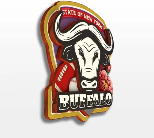 Miniatura 2 de Buffalo - Imán de nevera de madera en 3D de madera de Nueva York, Estados Unidos, Estados Unidos, hecho a mano, recuerdos de la ciudad, imán