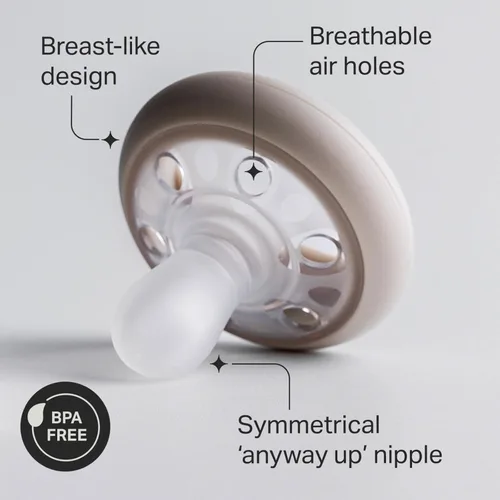 Miniatura 3 de Tommee Tippee - Chupete tipo pecho, 0-6 meses, diseño simétrico, bolsa tipo pecho natural, chupones libres de BPA, rosa/verde/crema, paquete de 4