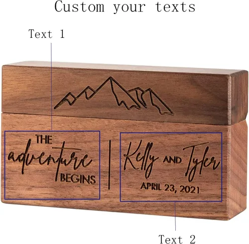 Miniatura 2 de Yonhi Joyeros de doble anillo con nombre personalizado, caja de anillo de madera personalizada, propuesta, compromiso, ceremonia de boda, caja