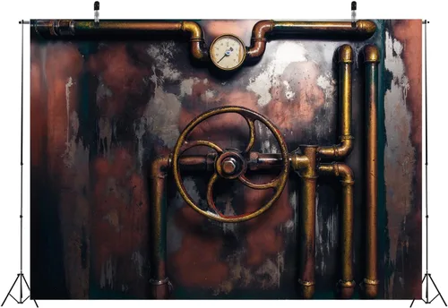 Miniatura 4 de BELECO Telón de fondo de fotografía Steampunk retro oxidado, de 5 x 3 pies, tubos de vapor de metal viejo, medidor de presión, fondo de máquina