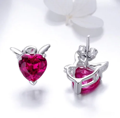 Miniatura 6 de Aretes de plata de ley 925 con forma de corazón de ángel y diablo para mujeres y niñas