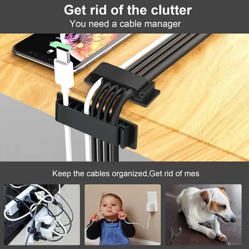 Miniatura 3 de Clips de organización de cables, 20 organizadores de cables, soportes para cable para TV, PC, Ethernet, escritorio, oficina en casa (negro)