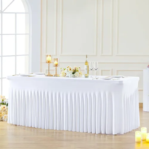 Miniatura 12 de Besutolife falda de mesa de 6 pies rosa para mesa rectangular, falda de mesa de tutú de elastano para fiestas, bodas, baby shower
