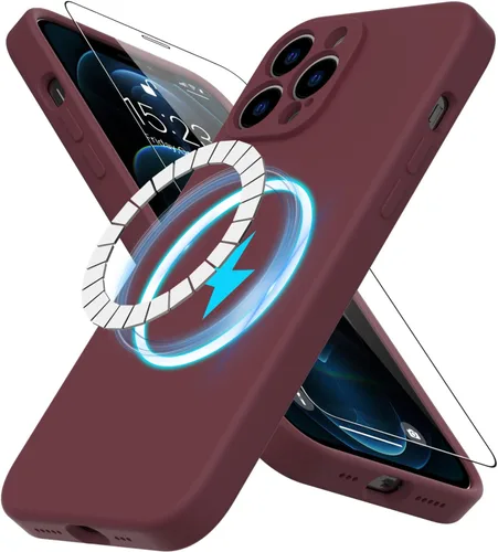 Miniatura 24 de DEENAKIN Funda magnética de silicona para iPhone 12 Pro con protector de pantalla, compatible con MagSafe, protección de cámara, funda protectora
