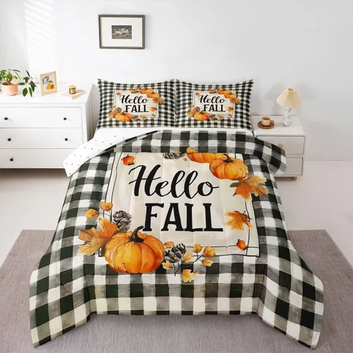 Juego de edredón de calabaza de otoño tamaño individual para niños y niñas, juego de ropa de cama para niños, mujeres y hombres, ultra suave,